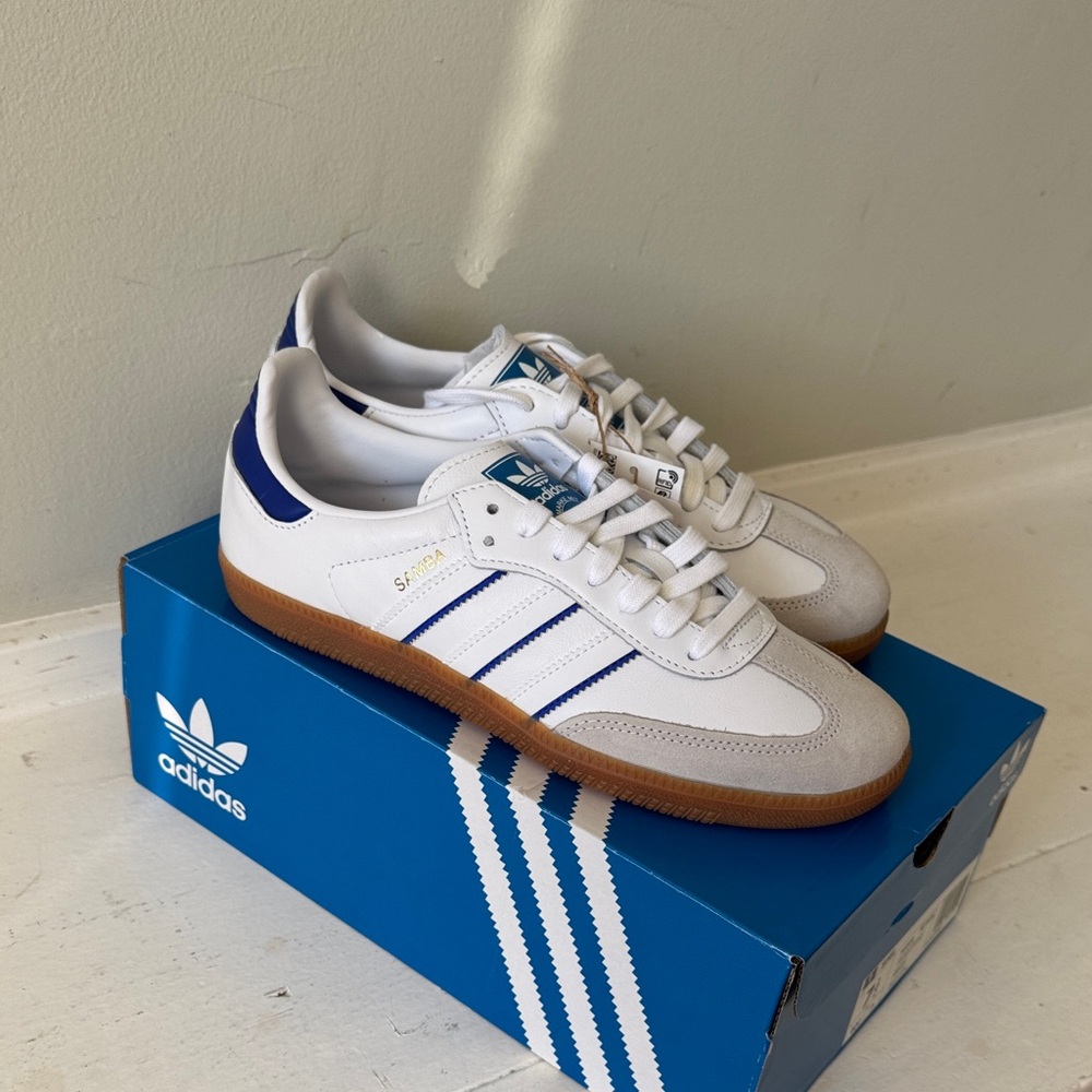 Adidas Samba White and Blue Shoes